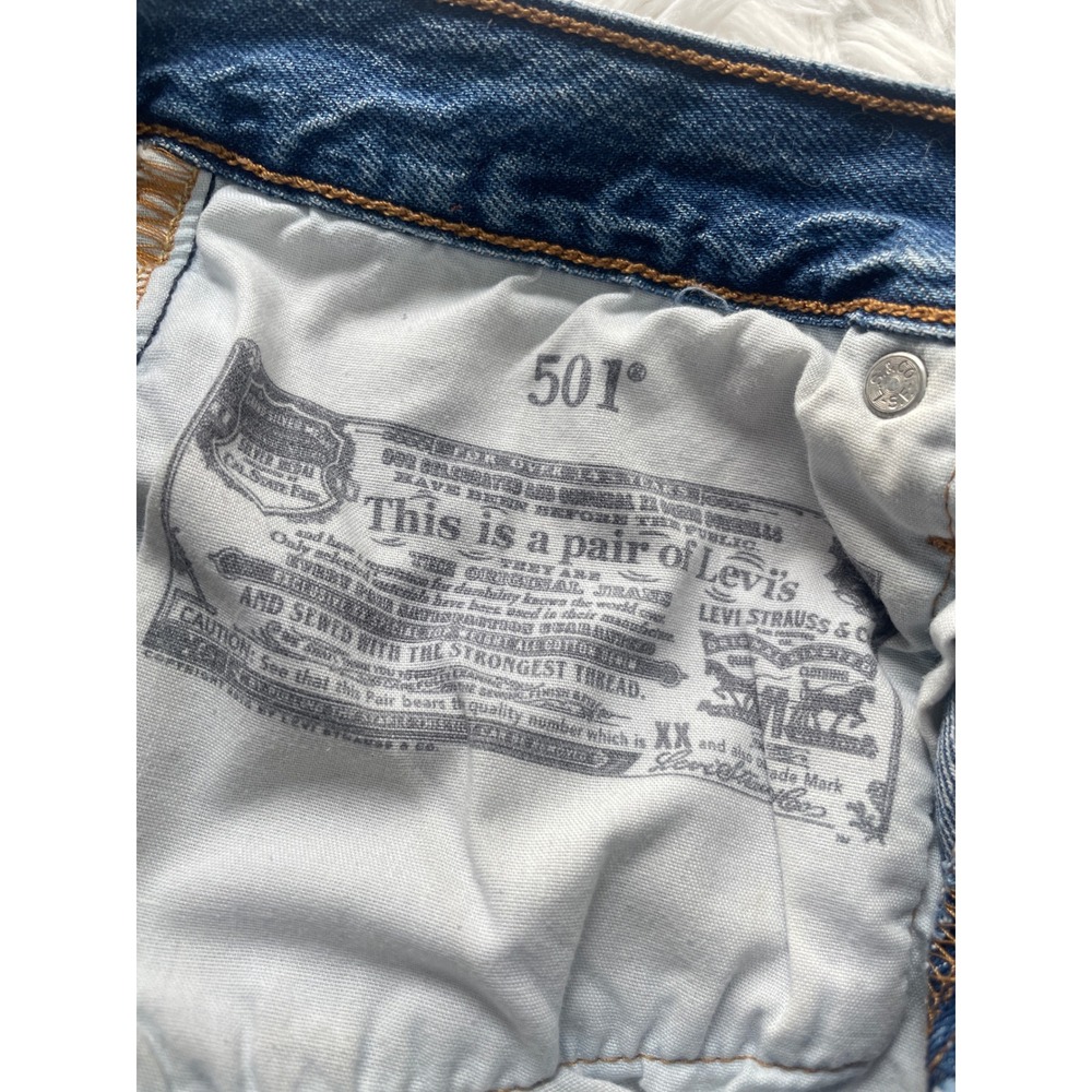 Levi's 501 Denim Shorts Distressed High Rise Cut Off Raw Hem - Picture 5 of 8